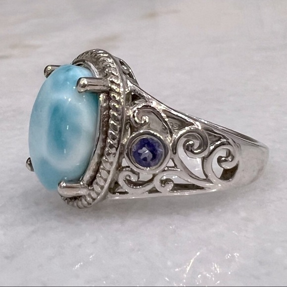 Larimar and Tanzanite Sterling Silver Ring - Picture 6 of 12